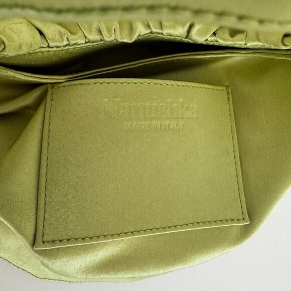Nanushka Anja Satin Baguette Small Bag Gathered in Lime Green